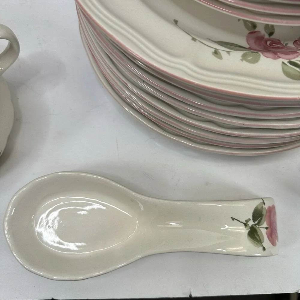 Vintage Gibson Housewares China Pink Roseland 35 Piece Cottage Core Plates Bowls